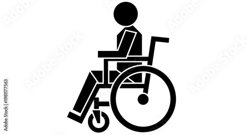 Simple black silhouette icon of a person sitting in a manual wheelchair, representing accessibility and disability.