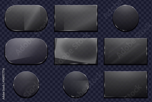 Realistic translucent effect with neon glass futuristic transparent frames and glowing edges for figures