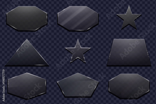 Neon glass futuristic transparent frames with glowing edges and realistic translucent effect for figures