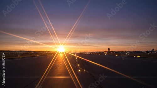 Beautiful Sunset Over Horizon with Radiant Sunburst and Clear Sky.