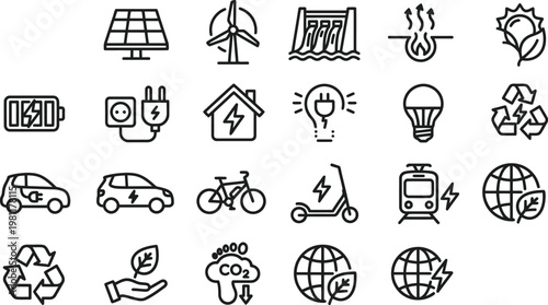 Sustainable energy and eco friendly icons for environmental design