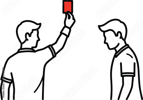 Illustration of a referee holding up a red card to penalize a player in a game.