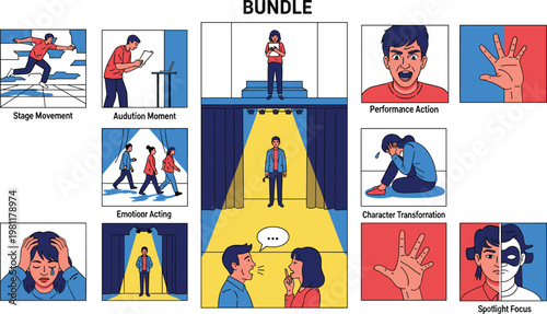 Drama acting workshop bundle with performance scenes stage movement and emotional moments.