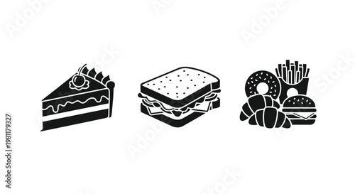 Assortment of fast food and desserts in a black silhouette