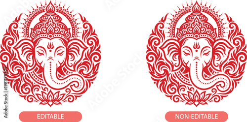 Ganesha head illustration, lord ganesh vector design, hindu god of wisdom