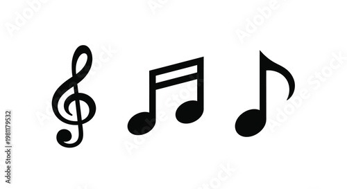 Three musical notes are displayed in a black silhouette