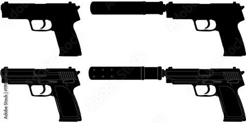 Pistol Silhouette Pack With And Without Attachments