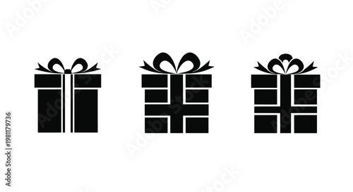 Three black gift boxes with bows a minimalistic design silhouette