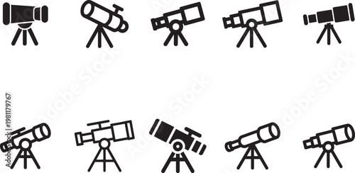 Telescope flat style, clean, minimalist, simple, low detail and limited vector palette icon on white background