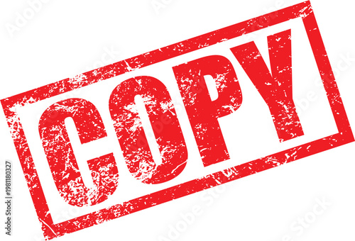 Red distressed rubber stamp with word copy imprinted on transparent background.