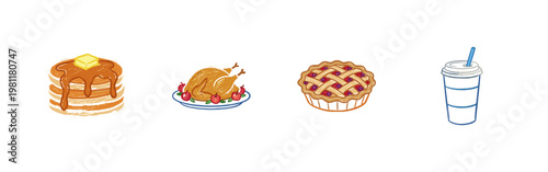 American Comfort Food and Classic Diner Cuisine with Colorful Crayony Pencil Texture and Textured Ink Wash Style