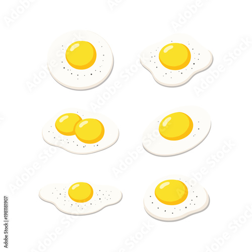 Fried Eggs Vector Set, Minimal Breakfast Food Collection, Clean Flat Egg Illustrations Bundle, Simple Cooking Ingredient Graphics, Modern Kitchen Food Icons
