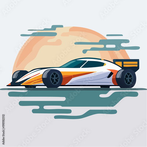 Sleek modern race car illustration, capturing the thrill of speed and dynamic performance on a stylized track