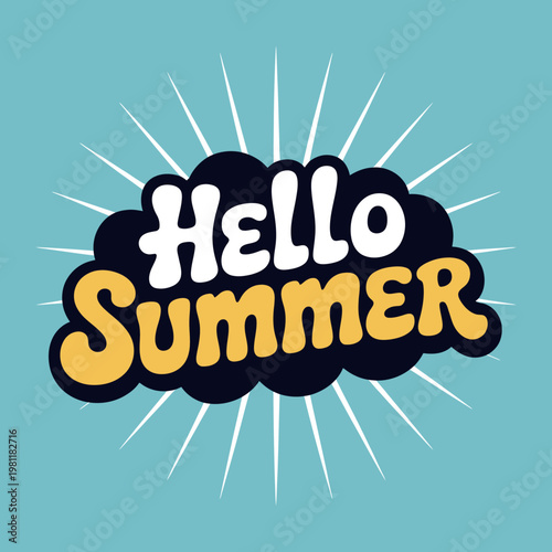 Bright colorful summer greeting graphic design with sunburst effect