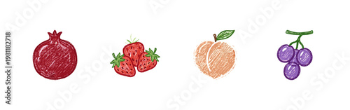 Tropical and Garden Fruit Assortment featuring Exotic and Common Varieties in Colorful Crayony Brushstroke Style