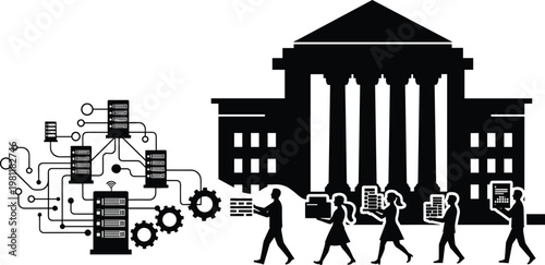 Symbolic representation of technology and human effort supporting a classical architectural structure