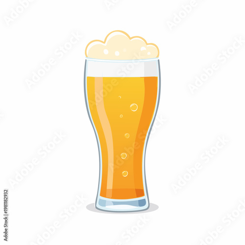 A Refreshing Tall Glass of Lager Beer with Frothy Head and Bubbles