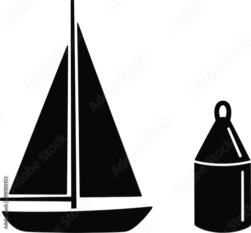 Sailboat illustration with buoy in minimalist Scandinavian vector style