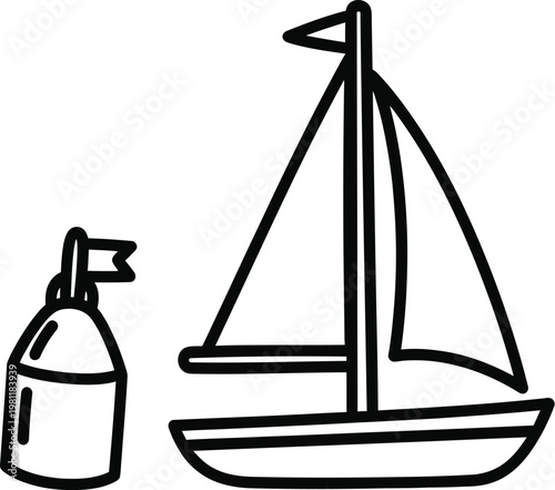 Sailboat illustration with buoy in minimalist Scandinavian vector style