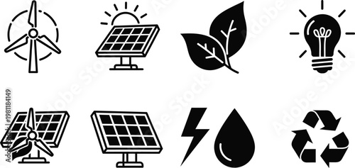 Renewable energy icons representing sustainable power and ecology connectivity