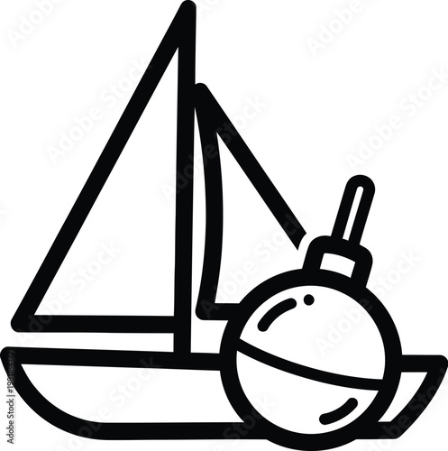 Sailboat and buoy logo for nautical seaside cafe vector