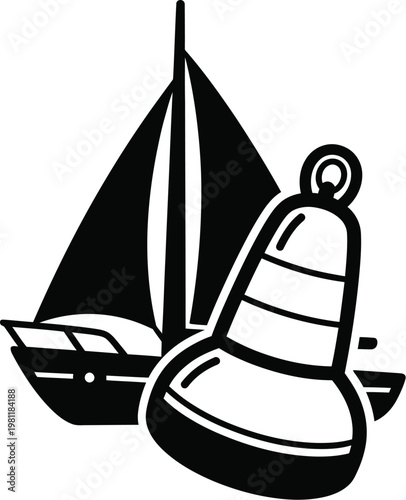 Sailboat and buoy logo for nautical seaside cafe vector