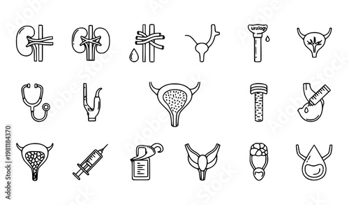 A set of medical icons illustrating urology and urinary health