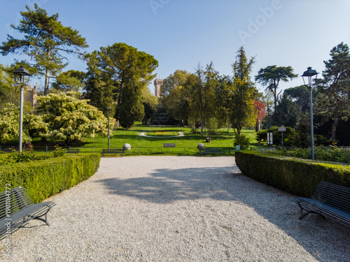 Visit to Este Castle and the gardens in Padua, Italy during a sunny afternoon in spring