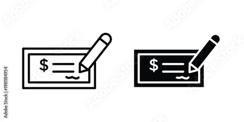 Signing cheque icon clip art collection. Editable stroke icons