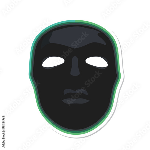 A minimalist black mask with subtle facial features and green outline. sticker