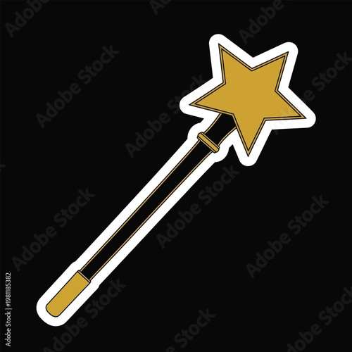 A golden star-tipped magic wand on a dark background. sticker