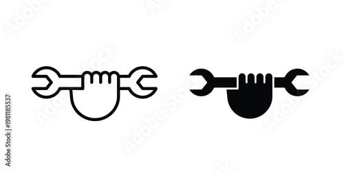 Spanner in hand icon clip art collection. Editable stroke icons