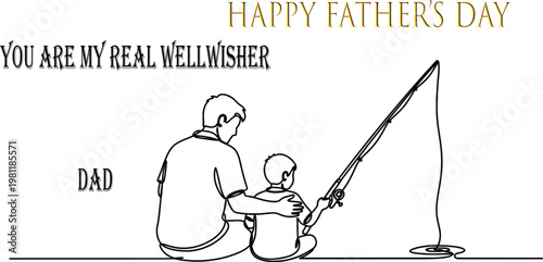 A heartwarming father's day illustration depicting a father and son fishing together celebrating their bond