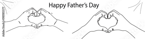Hand drawn 'happy father's day' card with mountain and heart motifs in black and white