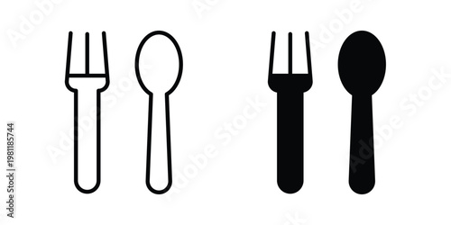 Spoon and Fork icon clip art collection. Editable stroke icons