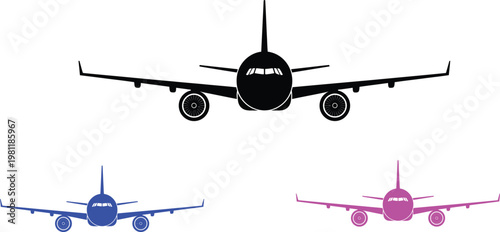 Airplane silhouette a modern passenger jet in flight multiple color variations