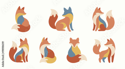 Multicolor Fox Silhouette Group.