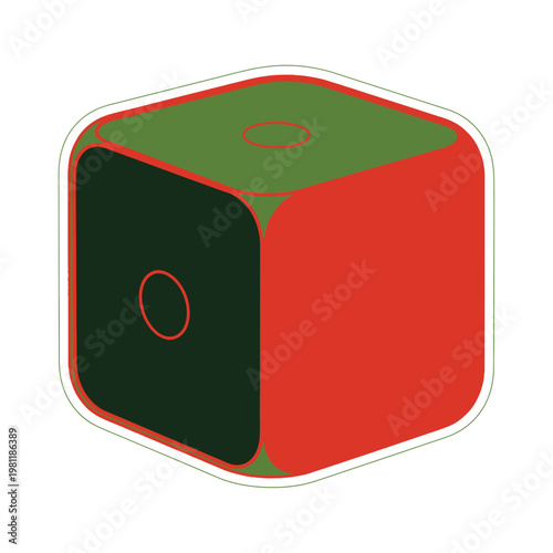 A colorful three-dimensional dice showing numbers one and three. sticker