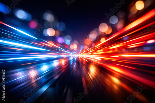 Velocity Symphony: A mesmerizing display of speed and movement, with streaks of vibrant red and blue lights converging to create a dynamic spectacle.