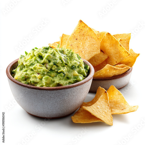 Delicious guacamole dip with crispy tortilla chips