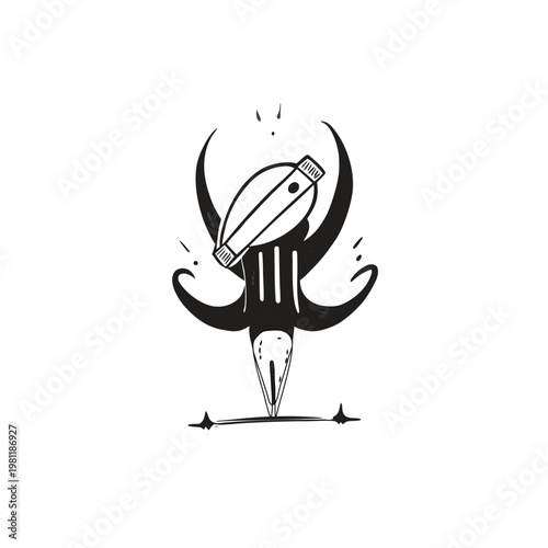 Creative concept of a pen nib with wings and a pencil head, symbolizing writing and art.