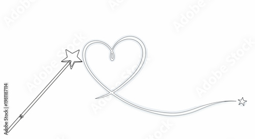 Magic Wand Drawing Heart Shape with Sparkles on White Background
