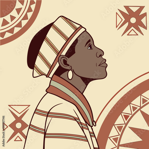 A woman wearing traditional african clothing and headwrap