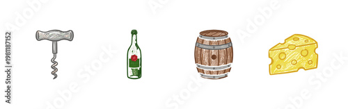 Wine Tasting and Vineyard Elements with Inky Brush Strokes and Fluid Colorful Crayon Aesthetic