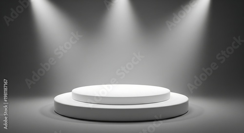 Wallpaper Mural Elegant white product presentation/display podium illuminated by bright spotlights in a minimalist dark studio, perfect for showcasing your premium items Torontodigital.ca