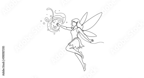 Whimsical Fairy Drawing with Magical Swirls and Sparkles
