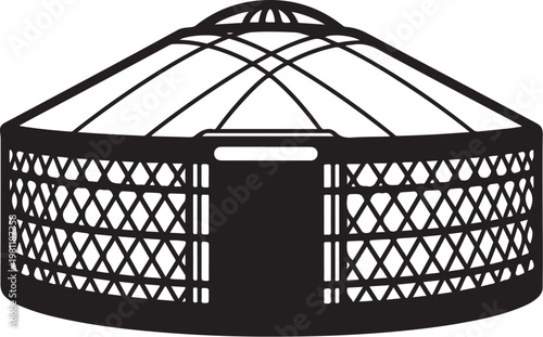 Traditional Yurt, Black Vector Icon, Lattice Pattern, Portable Shelter