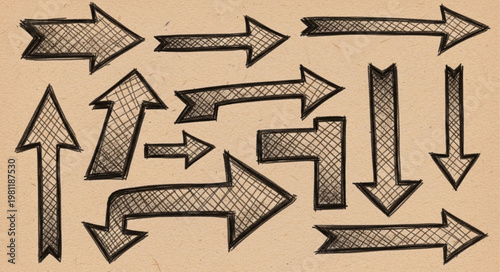 Hand drawn sketch arrows and directional pointers.