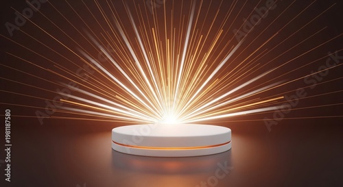 Wallpaper Mural Illuminated Product presentation/display podium with dynamic glowing light rays, ideal for captivating product showcases and virtual event stages Torontodigital.ca