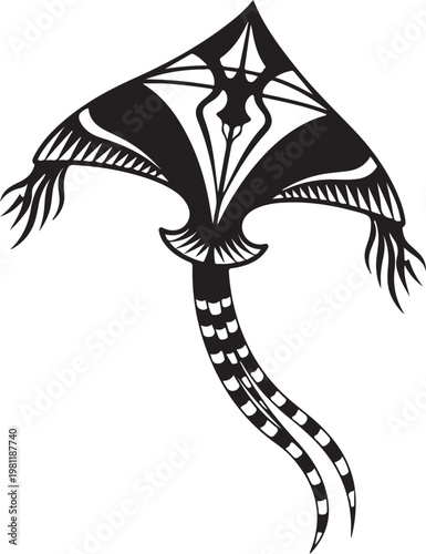 Black kite vector icon, geometric design, stingray kite symbol, decorative flying toy